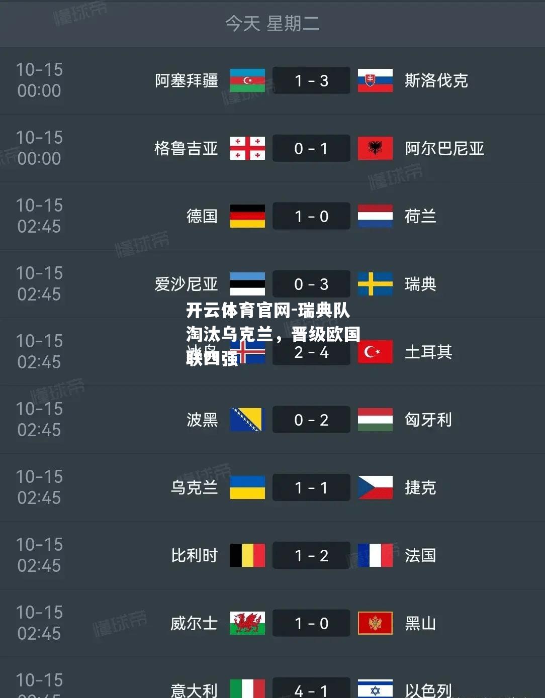 瑞典队淘汰乌克兰，晋级欧国联四强